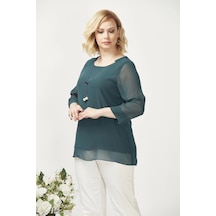 Moda Berray 1934 Kolyeli Şifon Büyük Beden Şık Bluz Yeşil Yeşil