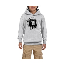 Maymun Ve Müzik Gri Çocuk Kapşonlu Sweatshirt