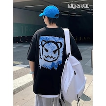 Ertaştrendstore Erkek Tişört Bisiklet Yaka Kore Tarzı Baskı Kısa Kol T-shirt - Siyah Çok Renk