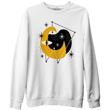 Abstract Design Of Moon And Stars Beyaz Erkek Kalın Sweatshirt 001