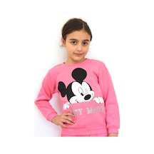 Milenawear by Milena Mickey Baskılı Bisiklet Yaka Kalın Kız Çocuk Alt Üst Takım Pembe