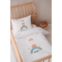 %100 Pamuk Saten Isme Özel Isimli 100x150 Bebek Yatak Nevresim Seti Araba