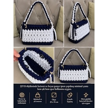 Lacivert & Beyaz Mini Penye Çanta Beyaz - Lacivert