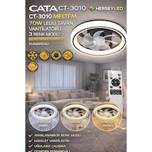 Cata Ct-3010 Meltem 70w Ledli Tavan Vantilatörü 3renk Modu Beyaz+4000k+günışığı Kumandalı