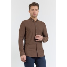 İmza Kahverengi Çizgili Desen İtalyan Yaka Uzun Kol Torba Cep Standart Fit Esnek Gömlek 1004260157 İmza Kahverengi Çizgili Desen İtalyan Yaka Uzun Kol Torba Cep Standart Fit Esnek Gömlek 1004260157