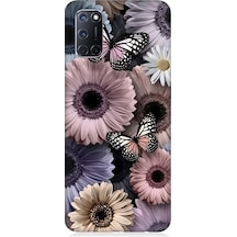 Oppo A52 Uyumlu Pastel Renkli Çiçekler Ve Kelebekler Desenli Silikon Kılıf