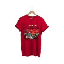 Motorsiklet Motorcu Özel Yaz Tasarımlı Ride On Summer Regular Fit %100 Pamuk Kırmızı T-shirt Kırmızı