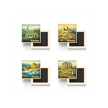 Kütahya - 4'lü Memleket Seti - Baskılı Buzdolap Magneti Kare - 9x9 Cm - 4 Adet