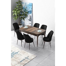 Canisa Zen Serisi 80x132 Mdf Açılabilir Barok Ahşap Desen Masa Takımı Ve 6 Siyah Sandalye Masa Barok Sandalyeler Siyah