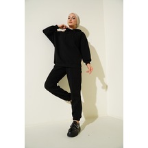 Hiccup Bdart Oversized Kapüşonlu Sweatshirt Ve Pantolon Aktif Seti Siyah