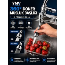 Ymv 360 Derece Döner Esnek 2 Fonksiyonlu Musluk Başlığı Mutfak Lavabo Batarya Çeşme Ucu 360 Ayarlanabilir Dönerli Musluk Başlığı