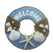 Mutluadim 40Cm Welcome Yazılı Doğal Deniz Kabuklu Kapı Süsü Mavi