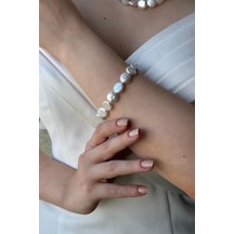 12,5 Mm Para İnci Bileklik 22 Cm / Beyaz Beyaz Beyaz Altın
