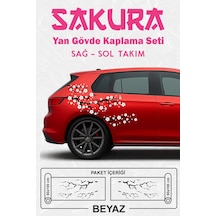 Sakura Kiraz Çiçeği - Yan Gövde Sticker Seti Kaplama Beyaz - 864812509