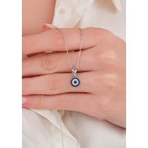 Gümüş Minimal Koyu Mavi Lacivert Nazar Boncuğu Göz Kolye