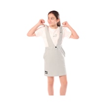 Toontoy Kız Çocuk Bisiklet Yaka Basic T-shirt Ve Askılı Cepli Nakış Baskılı Salopet Elbise - 2'li Takım Yeşil