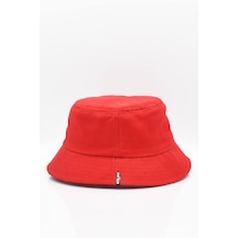 %100 Pamuk Kırmızı Kova Balıkçı Şapka Bucket Hat - Standart