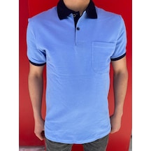 Polo Yaka İki Renk Mavi- Lacivert Tshirt Lakos Kumaş