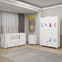 Melina Bebek Odası Yıldız 4 Kapaklı Ve Şifonyer - Denizci Beyaz