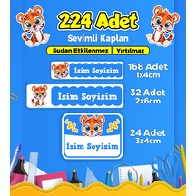 Sevimli Kaplan Temalı Okul Kreş Kişiye Özel İsim Etiket Seti - Model 145 Çok Renkli