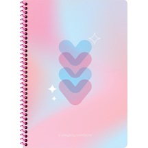 Keskin A4 Kareli Karton Kapak Spiralli Pastel Kalp Defter - Mavi Çok Renkli