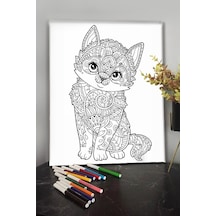 Kedi 7 40x30cm Çocuklar Için Özel Boyanabilir Tablo Mandala Tablo Kalem Hediyesi Yoktur.