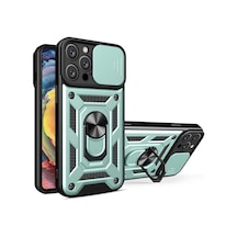 Apple İphone 16 Pro Kılıf Pars Lens Yüzüklü Silikon - Yeşil Çok Renkli