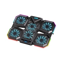 Coofbe 6 Fanlı 12 Rgb Işık Modlu Kademe Standlı Lcd Göstergeli Notebook Soğutucu Laptop Standı Soğutucu