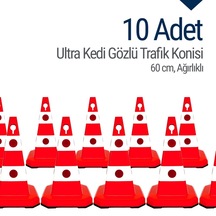 10 Adet Ultra Kedi Gözlü Trafik Konisi Ağırlıklı 60Cm Trafik Duba