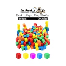 Renkli Ahşap Küp Bloklar 1x1x1cm 100 Adet Ahşap Renkli Kare Blok Eğitici Geliştirici Oyuncak Küp Matematik Birim Küpleri
