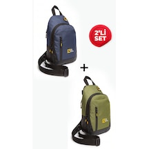 Esvelans Unisex Çapraz Askılı Göğüs Ve Omuz Çantası Body Bag İkili Set Haki - Lacivert