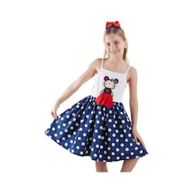 Denokids Lily Kız Çocuk Puantiye Lacivert Elbise Renkli Çok Renkli