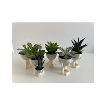 Insansı Saksı 4'lü Set - Beyaz - Çiçeksiz - 7cm, 3duman1000 Çok Renkli