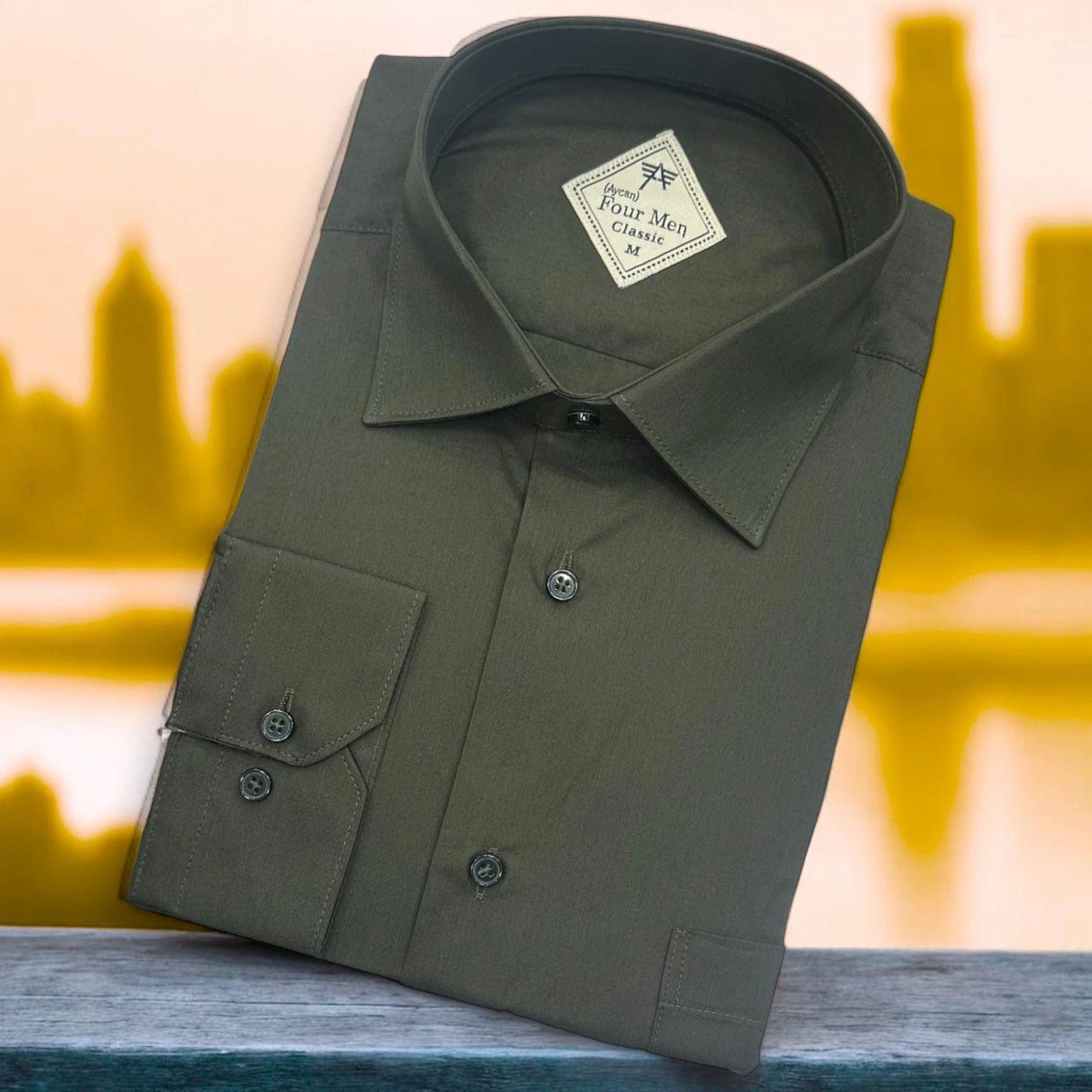 Klasik %100 Cotton Uzun Kollu Terletmeyen Kışlık Flanel Kumaş Koyu Haki Gömlek Regular Kalıp -10402 Koyu Haki
