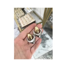 Çift Renkli Bombeli Kalp Küpe Çok Renkli