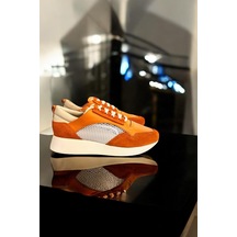 Tufan Shoes Oranj Hakiki Deri File Detay Spor Ayakkabı Turuncu