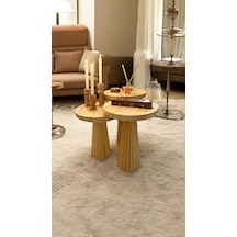 3'lü Vernikli Ahşap Yan Mantar Sehpa