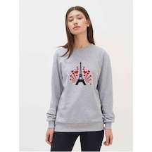 Silhouette Eiffel Tower Baskılı Gri Kadın Sweatshirt