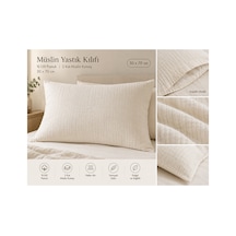 2 Kat Müslin Yastık Kılıfı 50x70 Cm Kapaklı Model %100 Pamuk Krem Krem