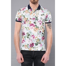 Yake Store Polo Yaka Çiçek Desenli T-shirt - Wessi - Yeşil Beyaz