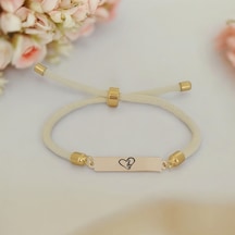 Archin Müzik Sevgisi Temalı Dikdörtgen Figürlü Beyaz Örgülü 14 Ayar Altın Plakalı Hediye Bileklik-413sembol Müzik Sevgisi