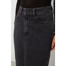 Kadın Yırtmaçlı Midi Jean Etek 001