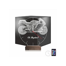 Luvivia Motorsiklet Motor V1 Kişiye Özel Saatli 3d Lamba - Masa Gece Lambası Şeffaf