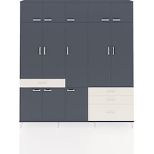 Arges Dolap 8 Raflı 4 Çekmeceli 3 Askılı 220x30x243 Antrasit-antrasit/aytaşı Antrasıt/aytası