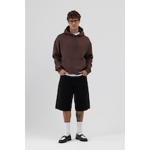 Vamos Basic Oversize Kapüşonlu Sweatshirt Kahve