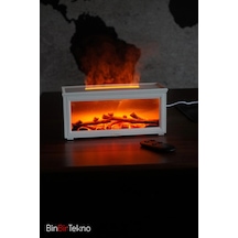 Bs-h3 Şömine Tasarımlı Işıklı Buharlı Ultrasonik Aroma Difüzörü Hava Nemlendirici 244mmx101mmx112mm - Beyaz