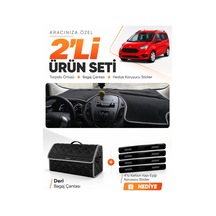 Ford Courier 2013-2020 Ekransız Uyumlu Torpido Örtüsü + Deri Bagaj Çantası + Sticker - Siyah Gri