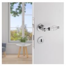 Topkapı Kristal Cam Rozetli Krom Oda Kapı Kolu Koldoor 5 Takım