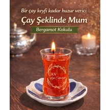 Çay Ağacı Kokulu Türk Çayı Görünümlü Dekoratif Mum Çay Bardağı- Açık Kırmızı