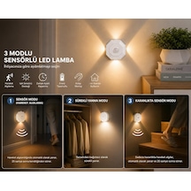 3 Adet Sekizgen Şeklinde 3 Modlu Sensörlü Led Lamba Usb Şarjlı Hareket Sensörlü Gece Lambası Kablosuz Dolap Koridor Merdiven Aydınlatma Enerji Sınıfı Beyaz